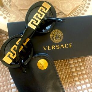 Bundle of Gianni Versace Sunglasses, Leather & Gold Medusa Signed Case & Box